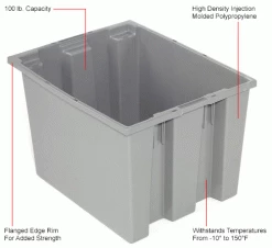 Global Industrial™ Stack and Nest Storage Container SNT195 No Lid 19-1/2 x 15-1/2 x 13, Gray - Pkg Qty 6 -Containers & Organizers Sales Store 274315GY 1wco