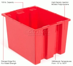 Global Industrial Stack and Nest Storage Container SNT240 No Lid 23-1/2 x 15-1/2 x 12, Red - Pkg Qty 3 44 Global Industrial Stack and Nest Storage Container SNT240 No Lid 23-1/2 x 15-1/2 x 12, Red - Pkg Qty 3 -Containers & Organizers Sales Store 274316RD 1wco
