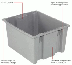 Global Industrial™ Stack and Nest Storage Container SNT225 No Lid 23-1/2 x 19-1/2 x 10, Gray - Pkg Qty 3 -Containers & Organizers Sales Store 274317GY 1wco