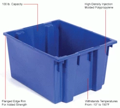 Global Industrial™ Stack and Nest Storage Container SNT230 No Lid 23-1/2 x 19-1/2 x 13, Blue - Pkg Qty 3 -Containers & Organizers Sales Store 274318BL 1wco
