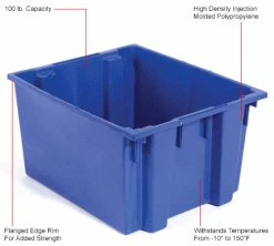 Global Industrial Stack and Nest Storage Container SNT300 No Lid 29-1/2 x 19-1/2 x 15, Blue - Pkg Qty 3 44 Global Industrial Stack and Nest Storage Container SNT300 No Lid 29-1/2 x 19-1/2 x 15, Blue - Pkg Qty 3 -Containers & Organizers Sales Store 274319BL 1wco