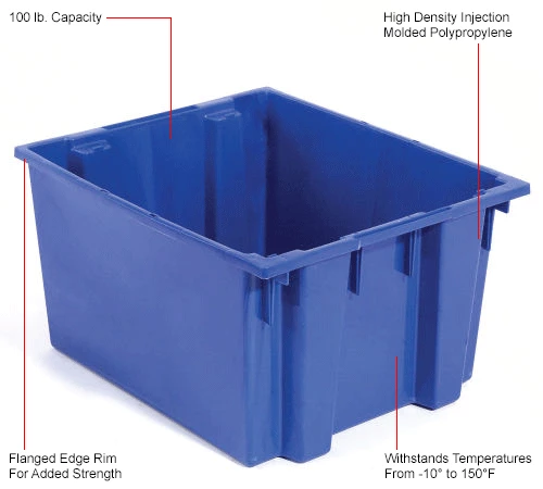 Global Industrial Stack and Nest Storage Container SNT300 No Lid 29-1/2 x 19-1/2 x 15, Blue - Pkg Qty 3 19 Global Industrial Stack and Nest Storage Container SNT300 No Lid 29-1/2 x 19-1/2 x 15, Blue - Pkg Qty 3 - Image 19