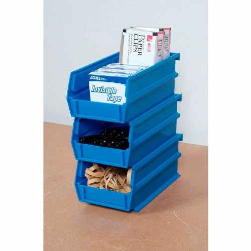 LocBin™ 4-1/8"L x 5-3/8"W x 3"H Blue Stacking, Hanging, Interlocking Polypropylene Bins, 6 CT 2 LocBin™ 4-1/8"L x 5-3/8"W x 3"H Blue Stacking, Hanging, Interlocking Polypropylene Bins, 6 CT - Image 2