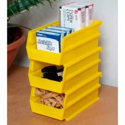 LocBin™ 4-1/8"L x 5-3/8"W x 3"H Yellow Stacking, Hanging, Interlocking Polypropylene Bins,6 CT -Containers & Organizers Sales Store 3 210Y 6 inuse 1200p