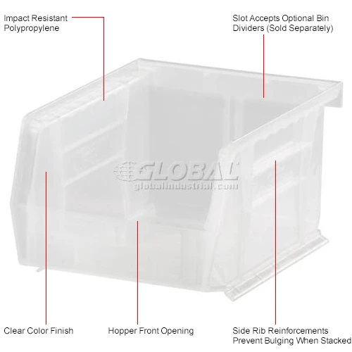 Global Industrial Plastic Stack & Hang Bin, 4-1/8"W x 5-3/8"D x 3"H, Clear - Pkg Qty 24 3 Global Industrial Plastic Stack & Hang Bin, 4-1/8"W x 5-3/8"D x 3"H, Clear - Pkg Qty 24 - Image 3