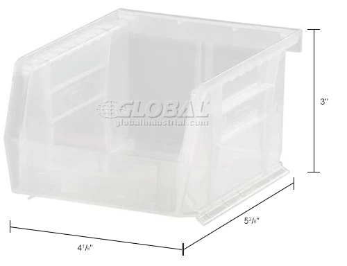 Global Industrial Plastic Stack & Hang Bin, 4-1/8"W x 5-3/8"D x 3"H, Clear - Pkg Qty 24 4 Global Industrial Plastic Stack & Hang Bin, 4-1/8"W x 5-3/8"D x 3"H, Clear - Pkg Qty 24 - Image 4