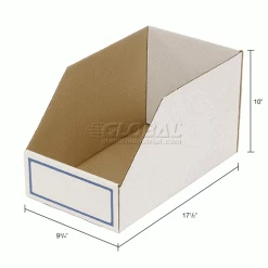 Foldable Corrugated Shelf Bin 9-3/4"W x 17-1/2"D x 10"H, White - Pkg Qty 27 -Containers & Organizers Sales Store 336408 dim