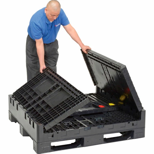 Global Industrial Folding Bulk Shipping Container, 48"Lx45"Wx34"H, 2000 Lb. Capacity, Black 4 Global Industrial Folding Bulk Shipping Container, 48"Lx45"Wx34"H, 2000 Lb. Capacity, Black - Image 4