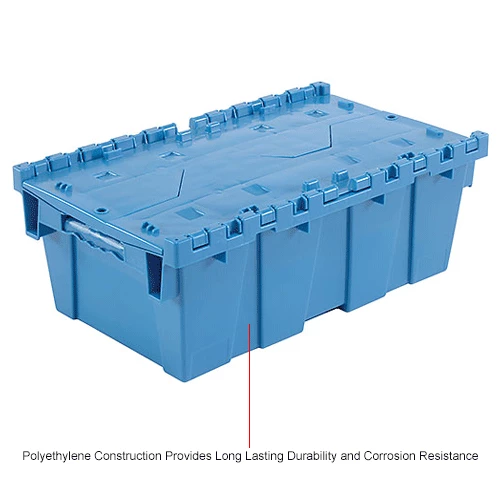 Global Industrial Plastic Attached Lid Shipping and Storage Container 19-5/8x11-7/8x7 Blue 14 Global Industrial Plastic Attached Lid Shipping and Storage Container 19-5/8x11-7/8x7 Blue - Image 14