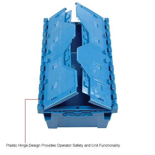 Global Industrial Plastic Attached Lid Shipping and Storage Container 19-5/8x11-7/8x7 Blue 16 Global Industrial Plastic Attached Lid Shipping and Storage Container 19-5/8x11-7/8x7 Blue - Image 16