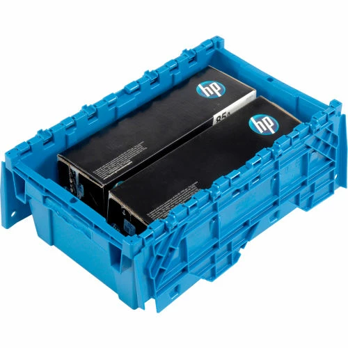 Global Industrial Plastic Attached Lid Shipping and Storage Container 19-5/8x11-7/8x7 Blue 3 Global Industrial Plastic Attached Lid Shipping and Storage Container 19-5/8x11-7/8x7 Blue - Image 3
