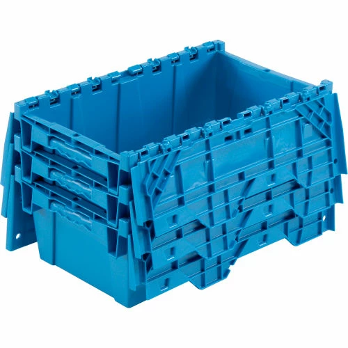 Global Industrial Plastic Attached Lid Shipping and Storage Container 19-5/8x11-7/8x7 Blue 6 Global Industrial Plastic Attached Lid Shipping and Storage Container 19-5/8x11-7/8x7 Blue - Image 6