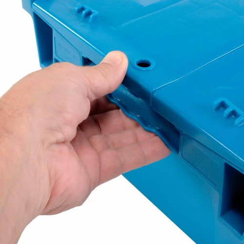 Global Industrial Plastic Attached Lid Shipping and Storage Container 19-5/8x11-7/8x7 Blue 13 Global Industrial Plastic Attached Lid Shipping and Storage Container 19-5/8x11-7/8x7 Blue - Image 13