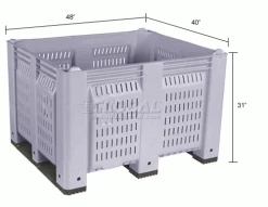 Decade M40PGY3 Pallet Container Vented Wall 48x40x31 Short Side Runners Gray 1500 Lb Capacity -Containers & Organizers Sales Store 442744 dim