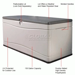 Lifetime 60012 Outdoor Deck Storage Bench Box 130 Gallon, Sand w/Brown Lid -Containers & Organizers Sales Store 443499 1wco