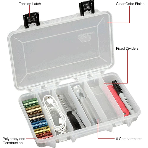 Plano Molding Plano StowAway® 6 Fixed Compartment Box, 11"L x 7-1/4"W x 1-3/4"H, Clear - Pkg Qty 6 9 Plano Molding Plano StowAway® 6 Fixed Compartment Box, 11"L x 7-1/4"W x 1-3/4"H, Clear - Pkg Qty 6 - Image 9