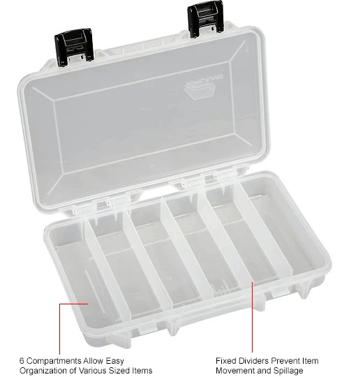 Plano Molding Plano StowAway® 6 Fixed Compartment Box, 11"L x 7-1/4"W x 1-3/4"H, Clear - Pkg Qty 6 11 Plano Molding Plano StowAway® 6 Fixed Compartment Box, 11"L x 7-1/4"W x 1-3/4"H, Clear - Pkg Qty 6 - Image 11