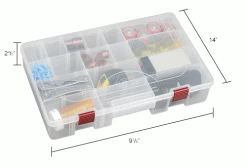 Plano Molding Plano ProLatch™ StowAway® 6-21 Adjustable Compartment Box, 14"Wx9-1/8"Dx2-13/16"H, Clear - Pkg Qty 3 -Containers & Organizers Sales Store 493286 dim