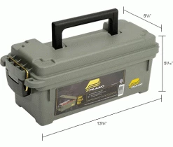 Plano Molding 1212-02 Water Resistant Ammo Storage Box, 13-3/4"L x 5-5/8"W x 5-9/16"H, Green -Containers & Organizers Sales Store 493294 dim