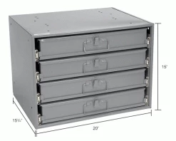 Durham Mfg. Durham Steel Compartment Box Rack Heavy Duty Bearing 20 x 15-3/4 x 15 with 4 of 32-Compartment Boxes -Containers & Organizers Sales Store 493502IN dim
