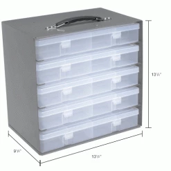 Durham Mfg. Durham Steel Compartment Box Rack 13-1/2 x 9-1/8 x 13-1/4 with 5 of 16-Compartment Plastic Boxes -Containers & Organizers Sales Store 493511IN dim