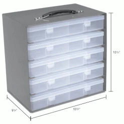 Durham Mfg. Durham Steel Compartment Box Rack 13-1/2 x 9-1/8 x 13-1/4 with 5 of 24-Compartment Plastic Boxes -Containers & Organizers Sales Store 493512IN dim