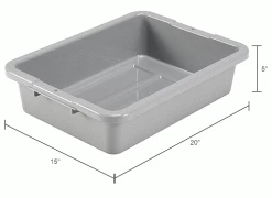 Global Industrial™ NSF Plastic Bus Tub, 20"L x 15"W x 5"H, Gray - Pkg Qty 12 -Containers & Organizers Sales Store 493681GYIN dim