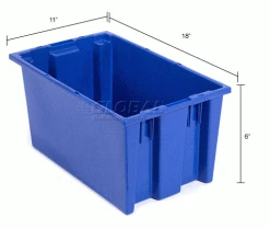 Global Industrial™ Stack and Nest Storage Container SNT180 No Lid 18 x 11 x 6, Blue - Pkg Qty 6 -Containers & Organizers Sales Store 498403BL dim
