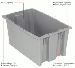 Akro-Mils Nest & Stack Tote 35180 - 18"L x 11"W x 6"H, Gray - Pkg Qty 6 -Containers & Organizers Sales Store 498403GY 1wco