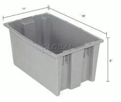 Akro-Mils Nest & Stack Tote 35180 - 18"L x 11"W x 6"H, Gray - Pkg Qty 6 -Containers & Organizers Sales Store 498403GY dim