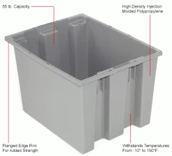 Akro-Mils Nest & Stack Tote 35190 - 19-1/2"L x 15-1/2"W x 10"H, Gray - Pkg Qty 6 -Containers & Organizers Sales Store 498422GY 1wco