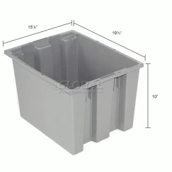 Akro-Mils Nest & Stack Tote 35190 - 19-1/2"L x 15-1/2"W x 10"H, Gray - Pkg Qty 6 -Containers & Organizers Sales Store 498422GY dim