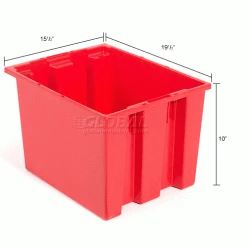 Global Industrial™ Stack and Nest Storage Container SNT190 No Lid 19-1/2 x 15-1/2 x 10, Red - Pkg Qty 6 -Containers & Organizers Sales Store 498422RD dim