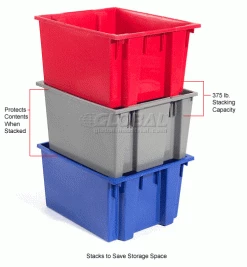 Global Industrial™ Stack and Nest Storage Container SNT230 No Lid 23-1/2 x 19-1/2 x 13, Blue - Pkg Qty 3 -Containers & Organizers Sales Store 498427 4wco