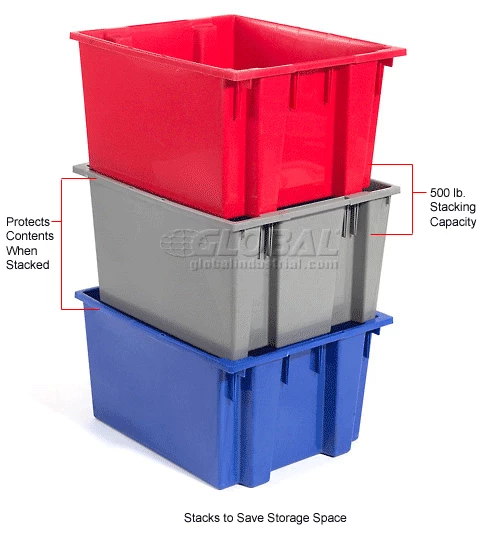 Global Industrial Stack and Nest Storage Container SNT300 No Lid 29-1/2 x 19-1/2 x 15, Blue - Pkg Qty 3 22 Global Industrial Stack and Nest Storage Container SNT300 No Lid 29-1/2 x 19-1/2 x 15, Blue - Pkg Qty 3 - Image 22