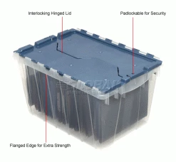 Akro-Mils® Clear Attached Lid Container 66486FILEB w/File Rails - 21-1/2"L x 15"W x 12-1/2"H - Pkg Qty 6 -Containers & Organizers Sales Store 506151 2wco