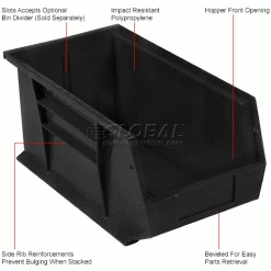 Plastic Stack & Hang Bin, 8-1/4"W x 18"D x 9"H, Black - Pkg Qty 6 -Containers & Organizers Sales Store 550106BK 1wco