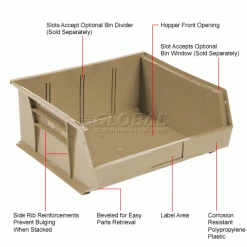 Global Industrial™ Plastic Stack & Hang Bin,11"W x 10-7/8"D x 5"H, Beige - Pkg Qty 6 -Containers & Organizers Sales Store 550114BG 1wco