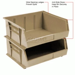 Global Industrial™ Plastic Stack & Hang Bin,11"W x 10-7/8"D x 5"H, Beige - Pkg Qty 6 -Containers & Organizers Sales Store 550114BG 3wco