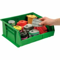 Plastic Stack & Hang Bin, 16-1/2"W x 10-7/8"D x 5"H, Green - Pkg Qty 6 31 Plastic Stack & Hang Bin, 16-1/2"W x 10-7/8"D x 5"H, Green - Pkg Qty 6 -Containers & Organizers Sales Store 550114GN 02