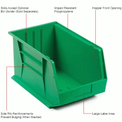 Plastic Stack & Hang Bin, 11"W x 16"D x 8"H, Green - Pkg Qty 4 -Containers & Organizers Sales Store 550119GN 1wco