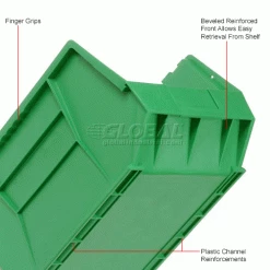 Plastic Stack & Hang Bin, 11"W x 16"D x 8"H, Green - Pkg Qty 4 -Containers & Organizers Sales Store 550119GN 2wco