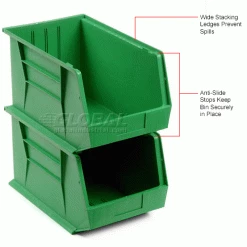 Plastic Stack & Hang Bin, 11"W x 16"D x 8"H, Green - Pkg Qty 4 -Containers & Organizers Sales Store 550119GN 3wco