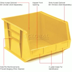 Global Industrial™ Plastic Stack & Hang Bin, 16-1/2"W x 18"D x 11"H, Yellow - Pkg Qty 3 -Containers & Organizers Sales Store 550121YL 1wco