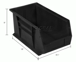 Plastic Stack & Hang Bin, 8-1/4"W x 18"D x 9"H, Black - Pkg Qty 6 -Containers & Organizers Sales Store 550123BK dim