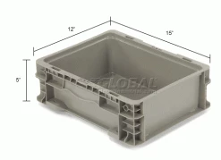Global Industrial™ Stackable Straight Wall Container, Solid, 12"Lx15"Wx5"H, Gray -Containers & Organizers Sales Store 652741 dim