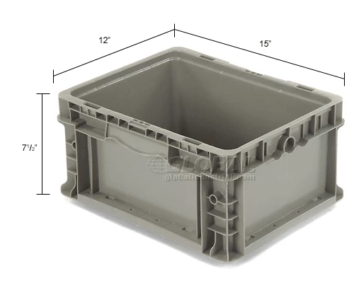 Global Industrial Stackable Straight Wall Container, Solid, 12"Lx15"Wx7-1/2"H, Gray 13 Global Industrial Stackable Straight Wall Container, Solid, 12"Lx15"Wx7-1/2"H, Gray - Image 13