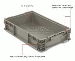 Global Industrial™ Stackable Straight Wall Container, Solid, 24"Lx15"Wx5"H, Gray -Containers & Organizers Sales Store 652744 1wco