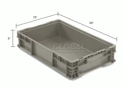 Global Industrial™ Stackable Straight Wall Container, Solid, 24"Lx15"Wx5"H, Gray -Containers & Organizers Sales Store 652744 dim