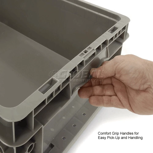 Global Industrial Stackable Straight Wall Container, Solid, 24"Lx15"Wx7-1/2"H, Gray 12 Global Industrial Stackable Straight Wall Container, Solid, 24"Lx15"Wx7-1/2"H, Gray - Image 12